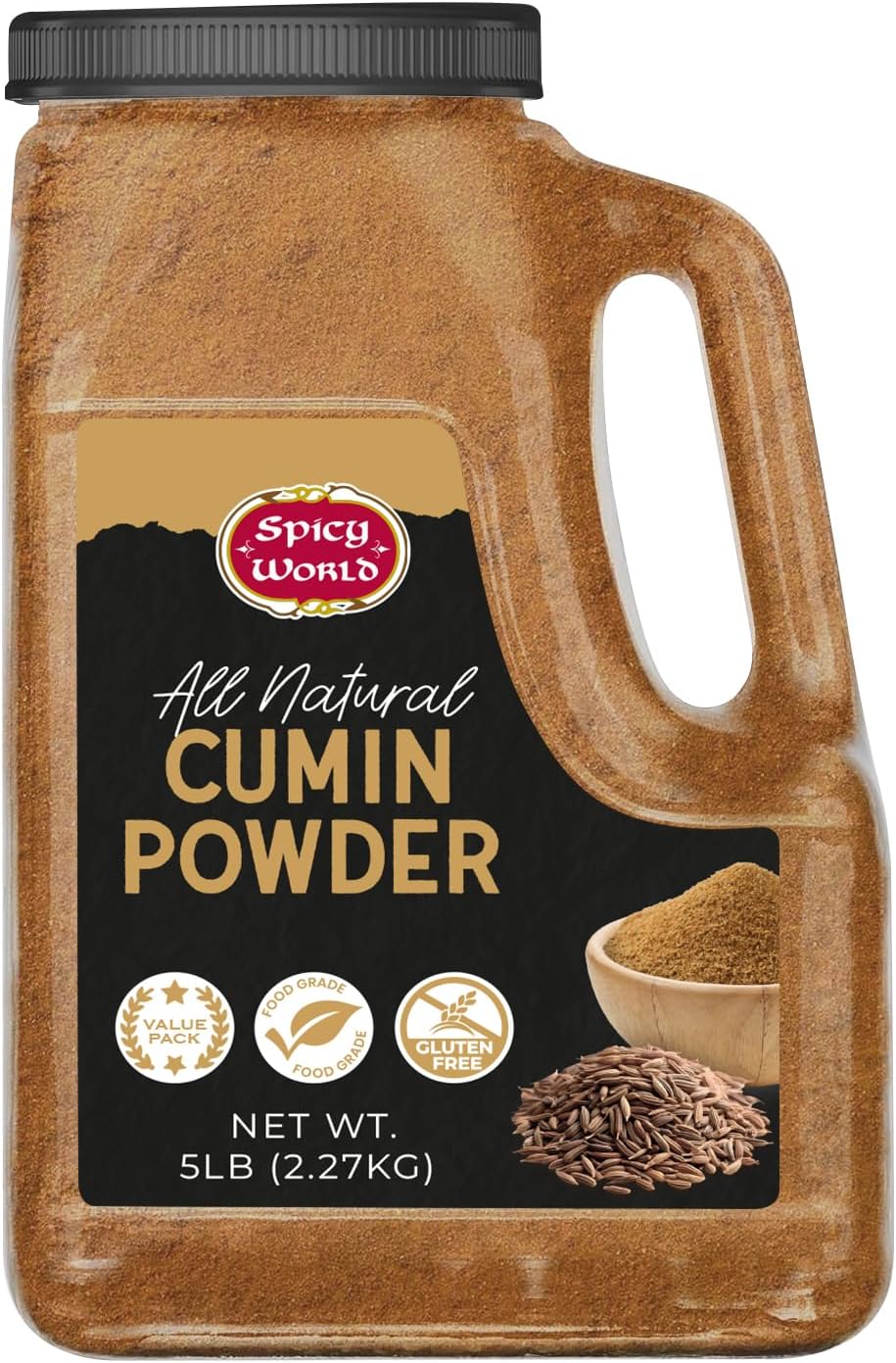 Cumin Powder 5 LB Bulk Jar - All Natural, Gluten Free, Jeera Ground Cumin Seeds, Bulk Spice by Spicy World
