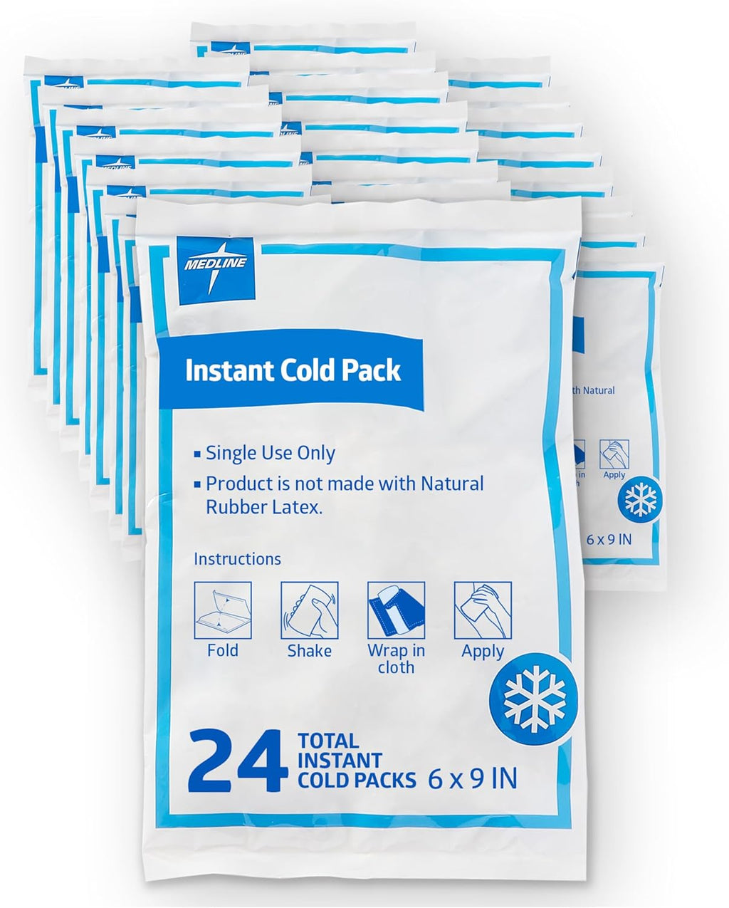 Medline Standard Instant Cold Packs, Single-Use, 6 Inches x 9 Inches, Economical, Activates Instantly, Case of 24 Each