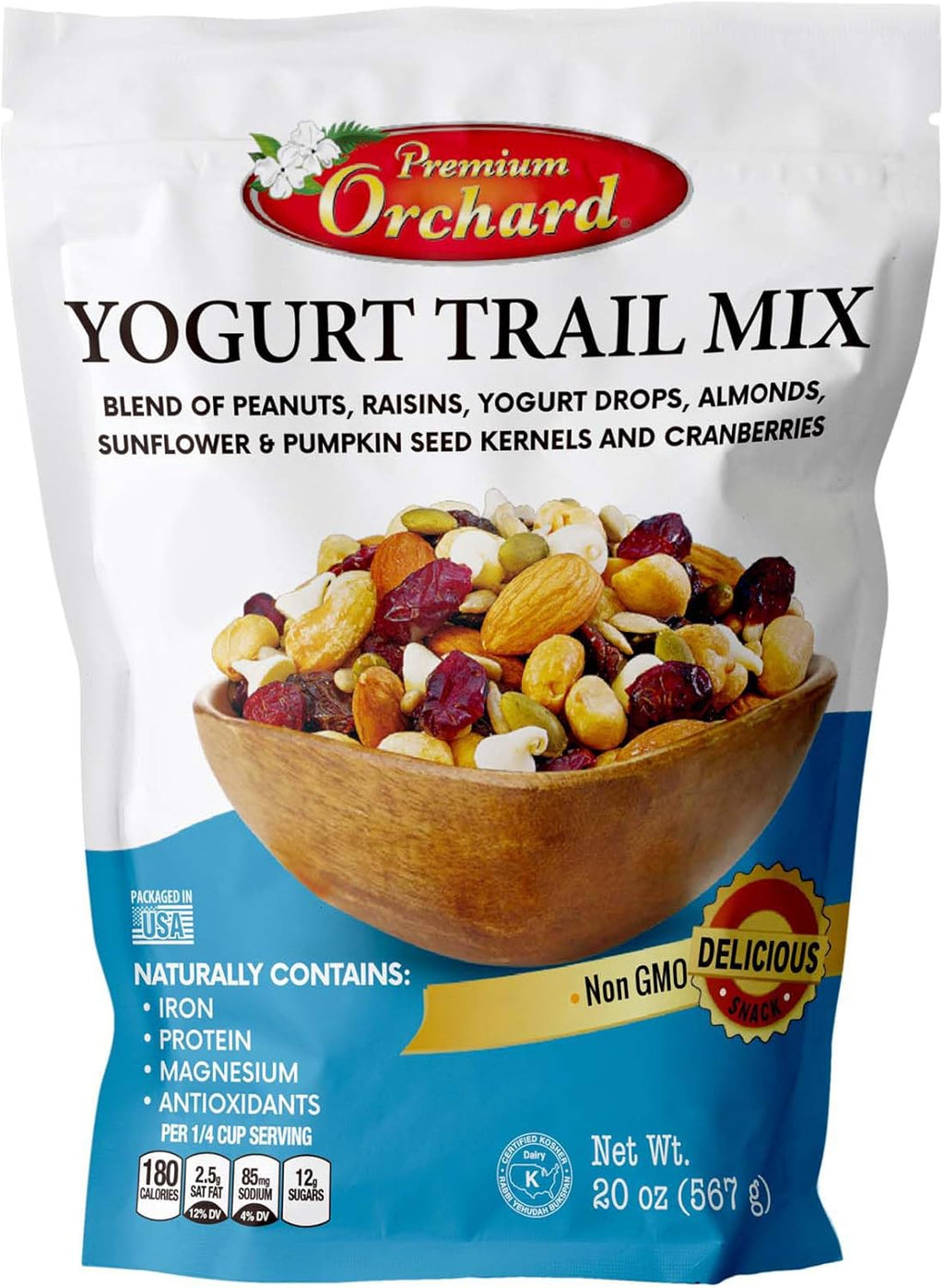 YOGURT TRAIL MIX BY PREMIUM ORCHARD - Seeds, Yogurt, Fruit and Nuts Mix - Trail Mix Bulk Blend of Mixed Nuts & Dried Fruit - Healthy Snacks, High Plant Protein, Non-GMO, 20z