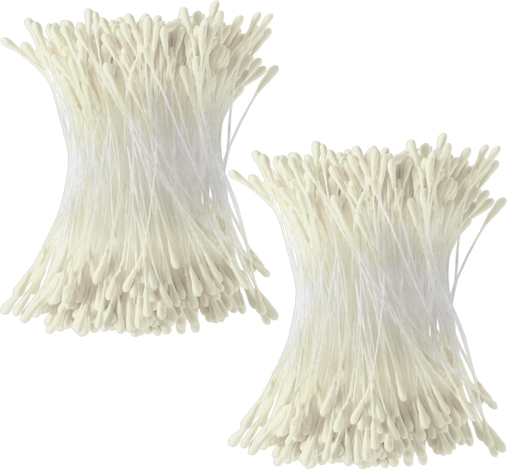 VARMDUKKE 800pcs Double Heads Handmade Flower Stamens, 2 mm Pearl Stamens for Flower Making, Artificial Floral Pistil for DIY Crafts, Wedding, Christmas Decoration (Creamy White)