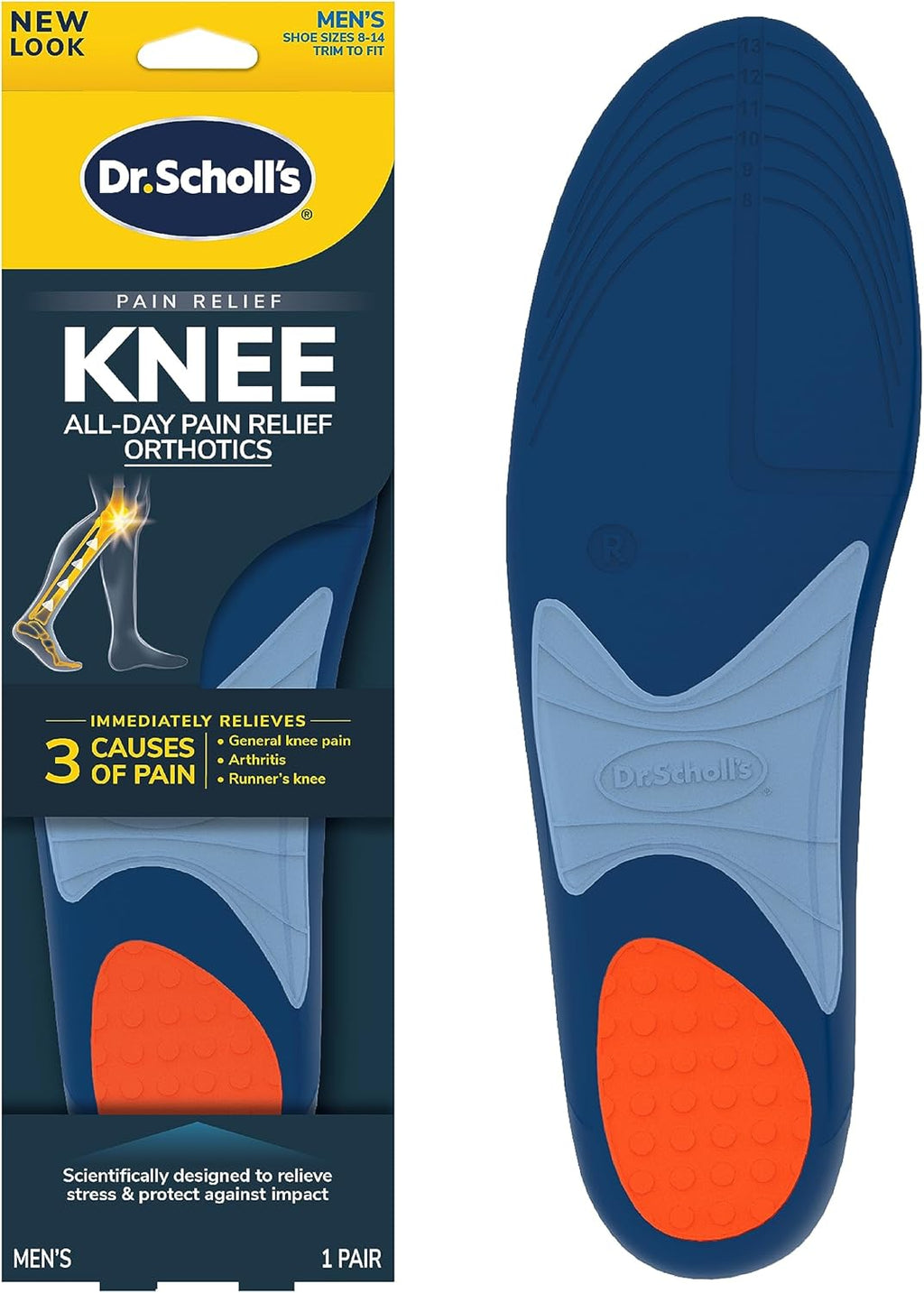 Dr. Scholl's Knee All-Day Pain Relief Orthotics - Insoles for Immediate and All-Day Knee Pain Relief Including Pain from Osteoarthritis and Runner’s Knee, Size 8-14, 1 Pair, Trim to Fit Inserts
