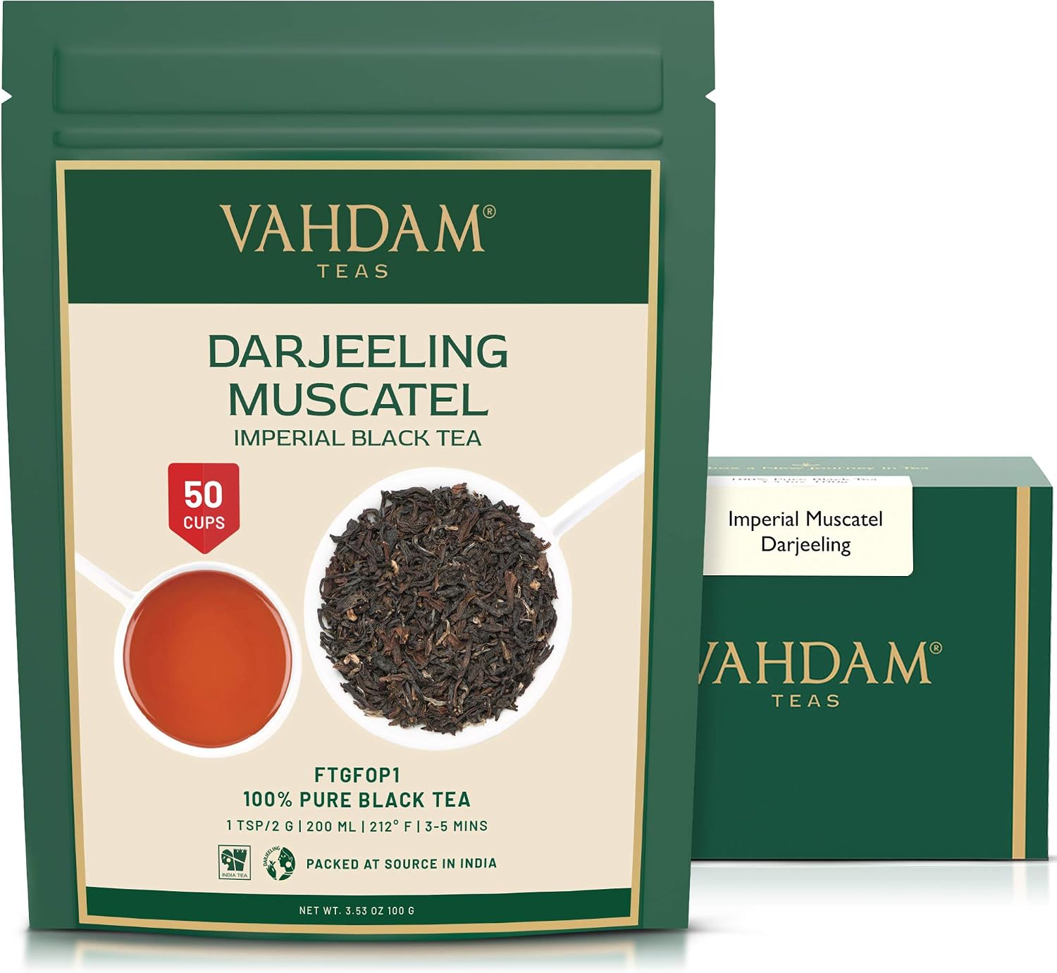VAHDAM, FRESH HARVEST- Imperial Darjeeling Tea Loose Leaf (50 Cups) LIMITED EDITION MUSCATEL FLAVOUR - High Grown In Select Tea Estates | Pure Unblended | 3.53oz