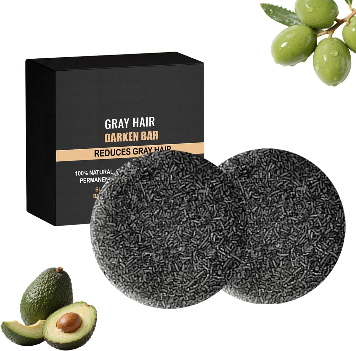 2-Pack Gray Hair Reverse Bar Black Soap for Beard & Hair Darkening and Deep Cleaning Natural Solid Shampoo for Normal to Oily Hair