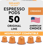 Grano Milano Cremoso Coffee Capsules - 50 Aluminum Coffee Pods Compatible with Nespresso Original line,100% Arabica Medium Roast - Intensity 8/12, Made in Italy