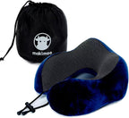 Memory Foam Travel Pillow, Neck Pillow with 360-Degree Head Support, Comfortable and Lightweight, Ideal for Sleeping on Airplane, Car, Train, Bus and Home Use, Comes with Storage Bag (Blue)