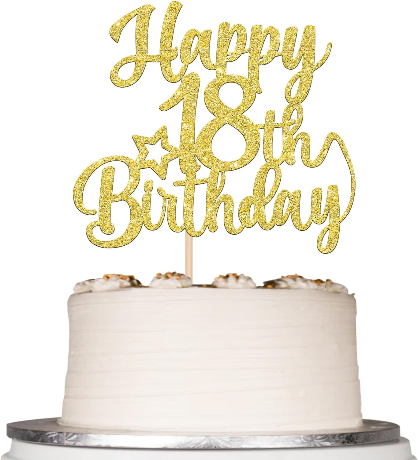 Rsstarxi 1 Pack Happy 18th Birthday Cake Topper Star Glitter Gold Fabulous 18 Birthday Cheers to 18 Years Old Cake Pick Decoration for 18th Birthday Theme Celebrating Party Cake Decorations