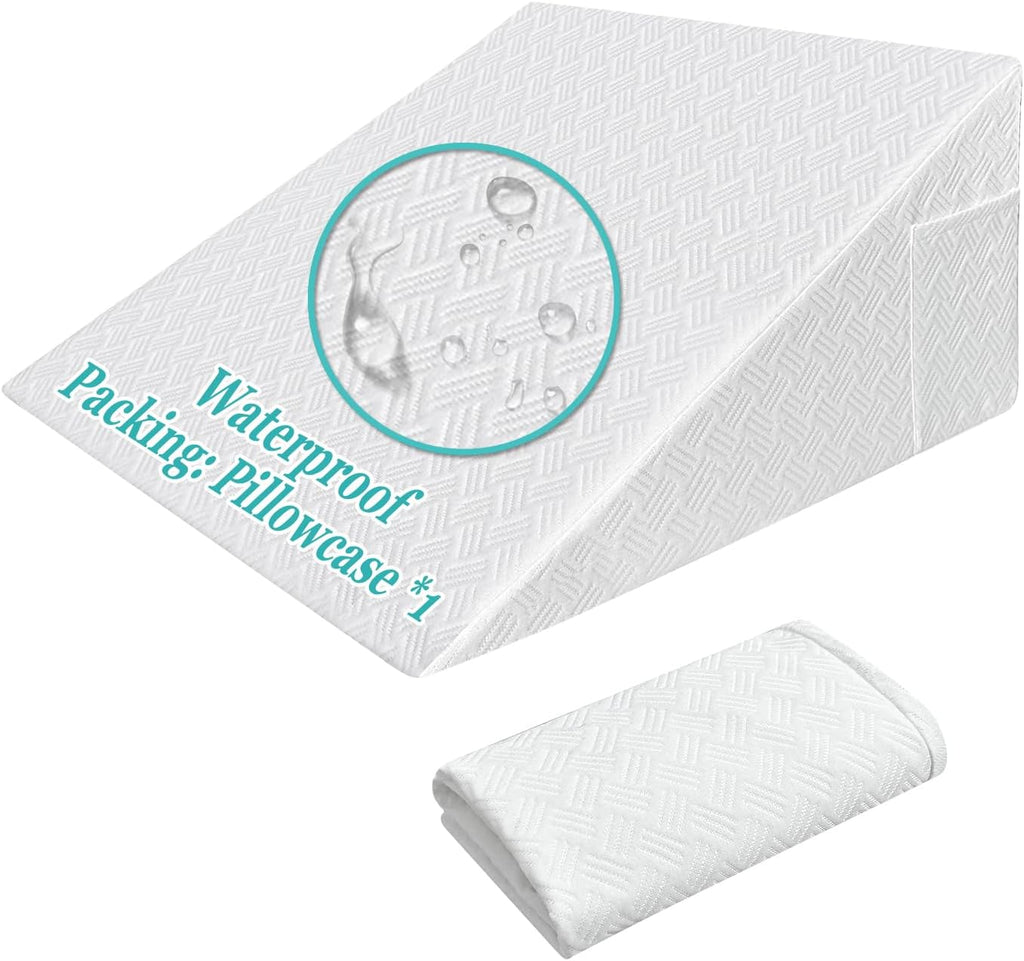 Wedge Pillow Case Cover 25x24x12 Bed Wedge Pillowcase Triangle Incline Wedge Pillow Covers for Sleeping Waterproof Pillow Cases Protector with Zipper & Pocket (Waterproof Cover Only)