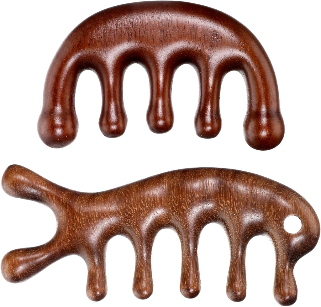 2 Pack Wooden Head Scalp Massager Comb, Scalp Massager Loc Comb Wooden Scalps Massagers Combs for Hair Growth Head Massages Tool for Scalps Meridians