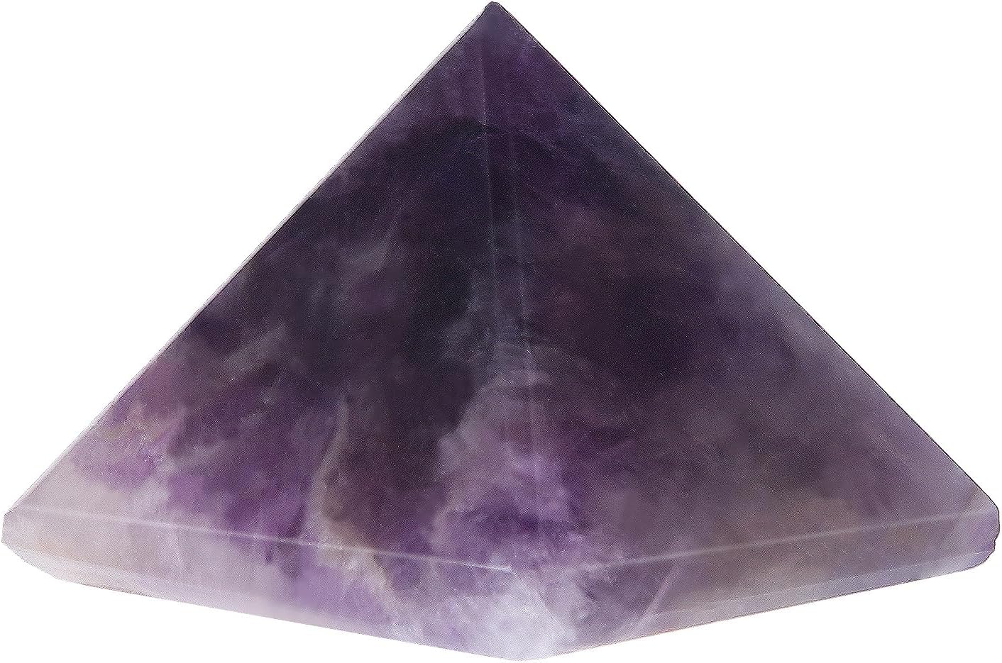 Natural Amethyst Healing Crystal Pyramid Sculpture - Sacred Geometry Energy Generator for Meditation Spiritual Growth Chakra Balancing Feng Shui Home Office Decor Handcrafted Quartz Manifestation