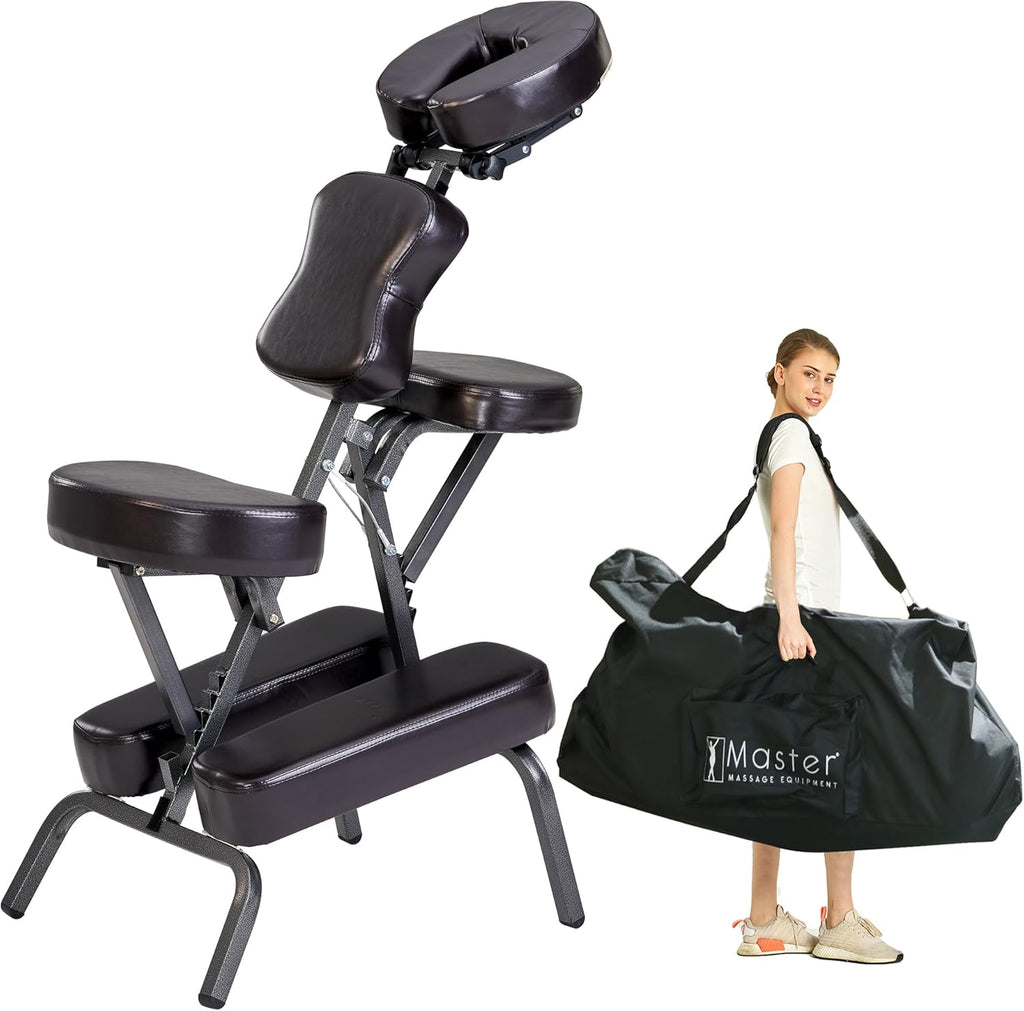 Master Massage Bedford Massage Chair Full Body Portable- Lightweight Massage Chair with Carrying Case-Tattoo Chair Height Adjustable Folding Chair Face Cradle Salon SPA (Coffee)