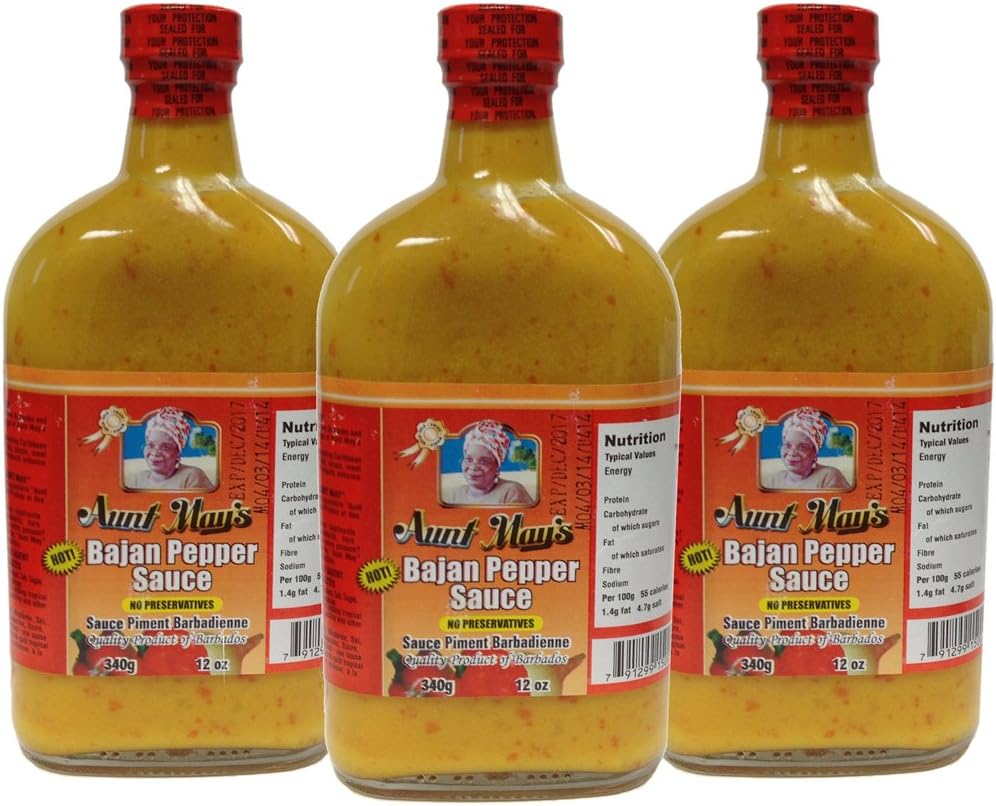 Aunt May's Hot Bajan Pepper Sauce 12 Oz (Pack of 3)