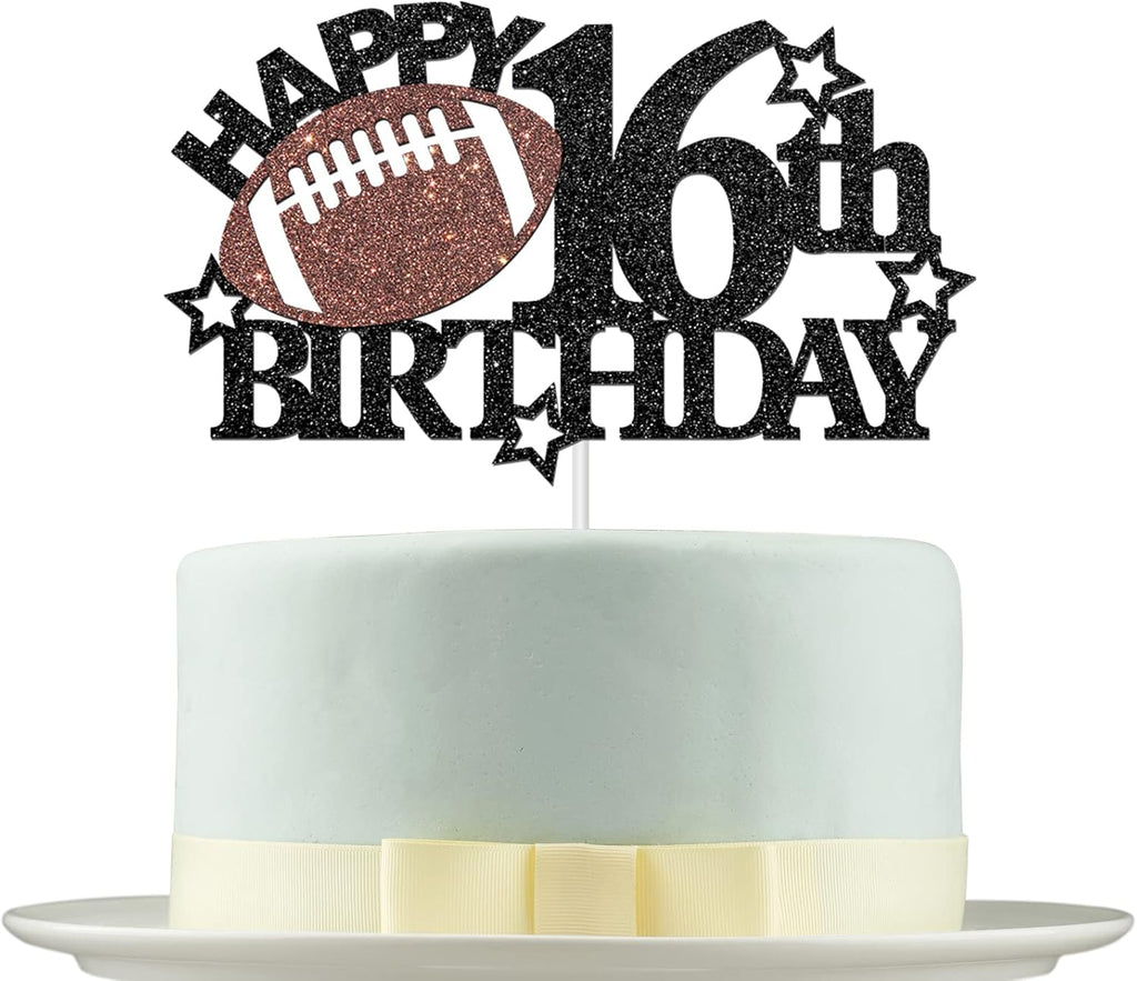 Football 16th Birthday Cake Topper - Football/Sport Theme Birthday Party Decorations - Green, White, Black