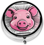 Metal Pill Box 2.0x2.0x0.7 in Mini Travel Medicine Pill Organizer Box for Purse Pocket Funny Pink Pig Face Picture, Black