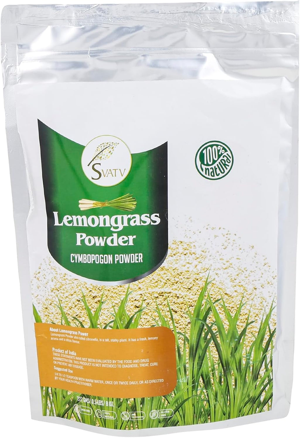 SVATV Lemongrass Powder | Cymbopogon Citratus | Natural Herbs & Spices | for Cooking, Baking & Preparing Tea | 227g, Half Pound, 8oz