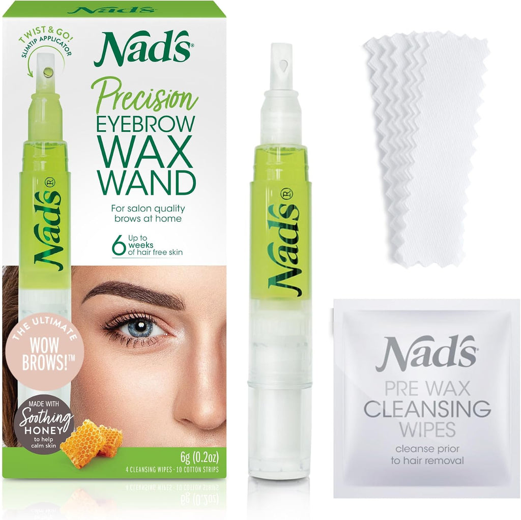 Nad's Eyebrow Shaper Wax Kit Eyebrow Facial Hair Removal Delicate Areas Cotton Strips, Cleansing Wipes, 0.2 Ounce (Pack of 1)