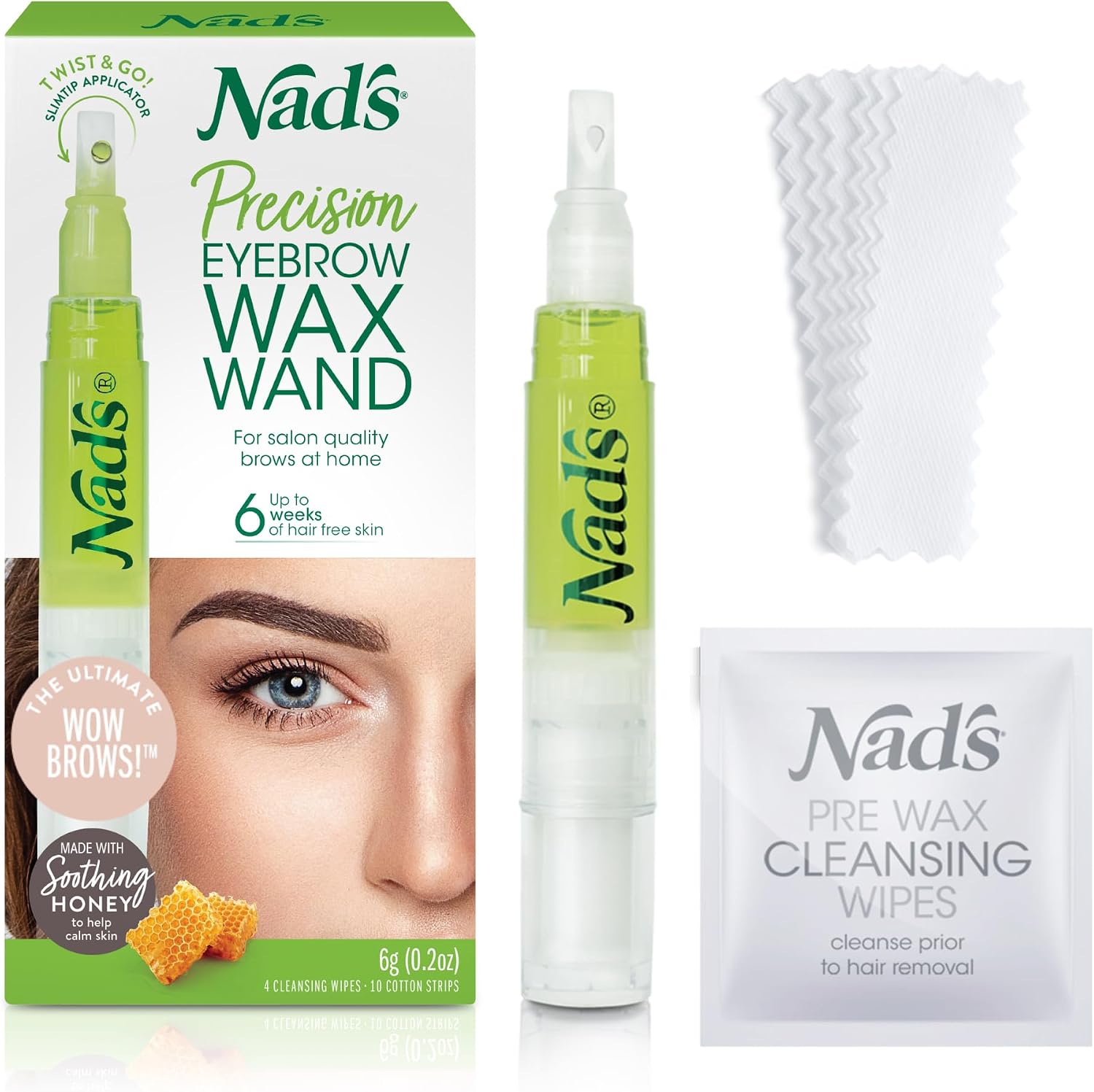 Nad's Eyebrow Shaper Wax Kit Eyebrow Facial Hair Removal Delicate Areas Cotton Strips, Cleansing Wipes, 0.2 Ounce (Pack of 1)