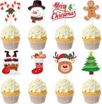 NEBURORA 64 Pieces Christmas Cupcake Toppers Santa Snowmen Cake Picks Merry Christmas Toothpick Flags for Party Decorations Supplies