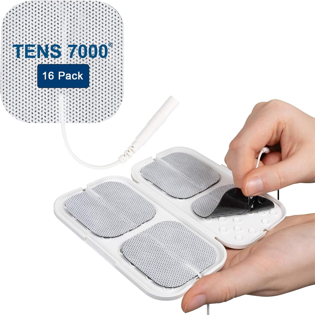TENS 7000 Official TENS Unit Electrode Pads - 16 Pack, Includes Electrode Carrying Case, Premium Quality OTC TENS Unit Replacement Pads, 2" X 2" - Compatible with Most TENS Machines