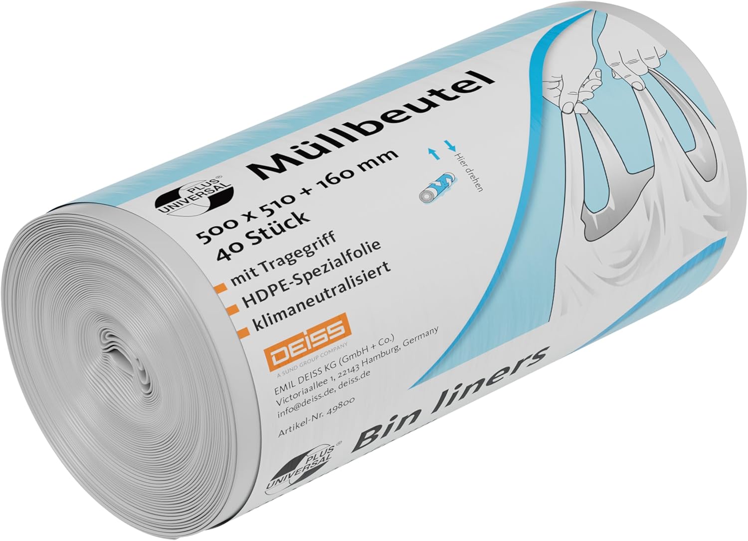 DEISS Universal Plus Bin Liners with Carry Handle 25 L