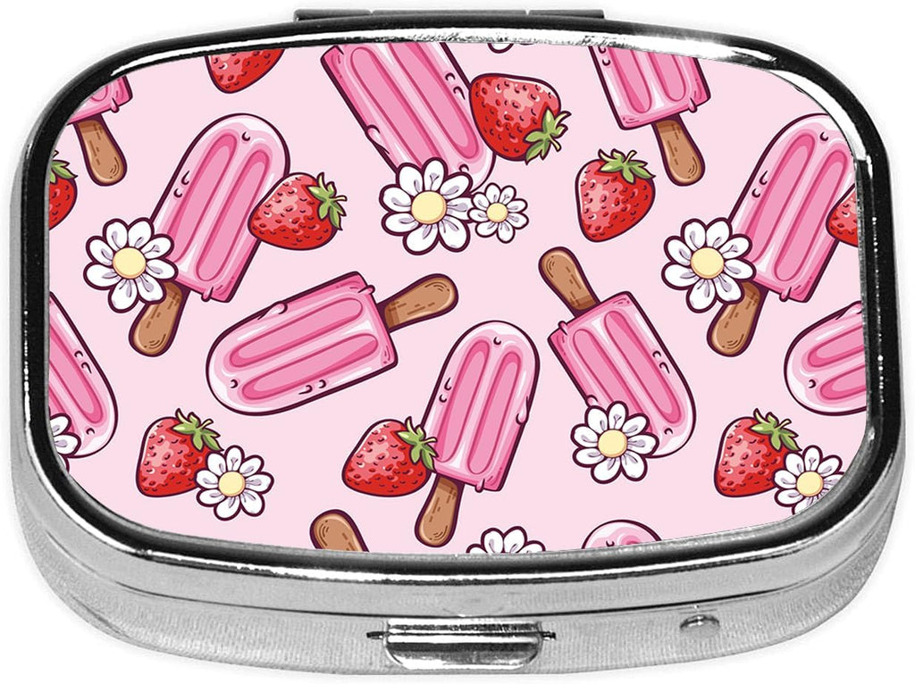 Ice Cream Pill Box 2 Compartment Small Pill Case,Portable for Pocket or Purse Pill Organizer Pill Container Holder with Mirror to Hold Vitamins, Medication, Fish Oil and Supplements