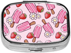 Ice Cream Pill Box 2 Compartment Small Pill Case,Portable for Pocket or Purse Pill Organizer Pill Container Holder with Mirror to Hold Vitamins, Medication, Fish Oil and Supplements