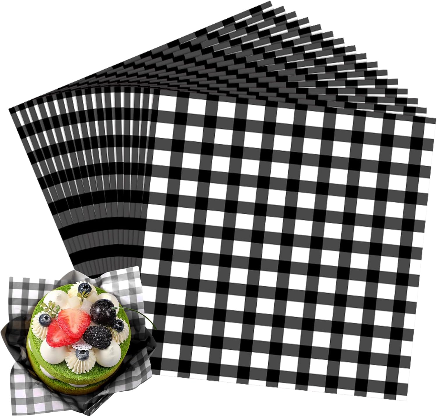 Honeydak 200 Pcs Checkered Wax Paper Sheets 7 x 7 Inch Deli Paper Sheets Food Basket Liners for Sandwich Burger Greaseproof Food Wrapping Outdoor Picnic Disposable Serving (Black and White,Classic)