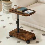 Adjustable Height TV Tray Table with Wheels, C Shaped End Side Table & Phone Tablet Slot, Swivel Snack Stand for Couch, Sofa, Bed,Living Room, Laptop Use in Small Spaces (Rustic Brown)