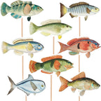 20pcs Fishing Cupcake Topper, Baby Shower Gone Fishing Party Decorations, Bass Party Picks Cake Toppers for Fisherman Birthday Retirement Fishing Tournament Seafood Feast Cake Decor