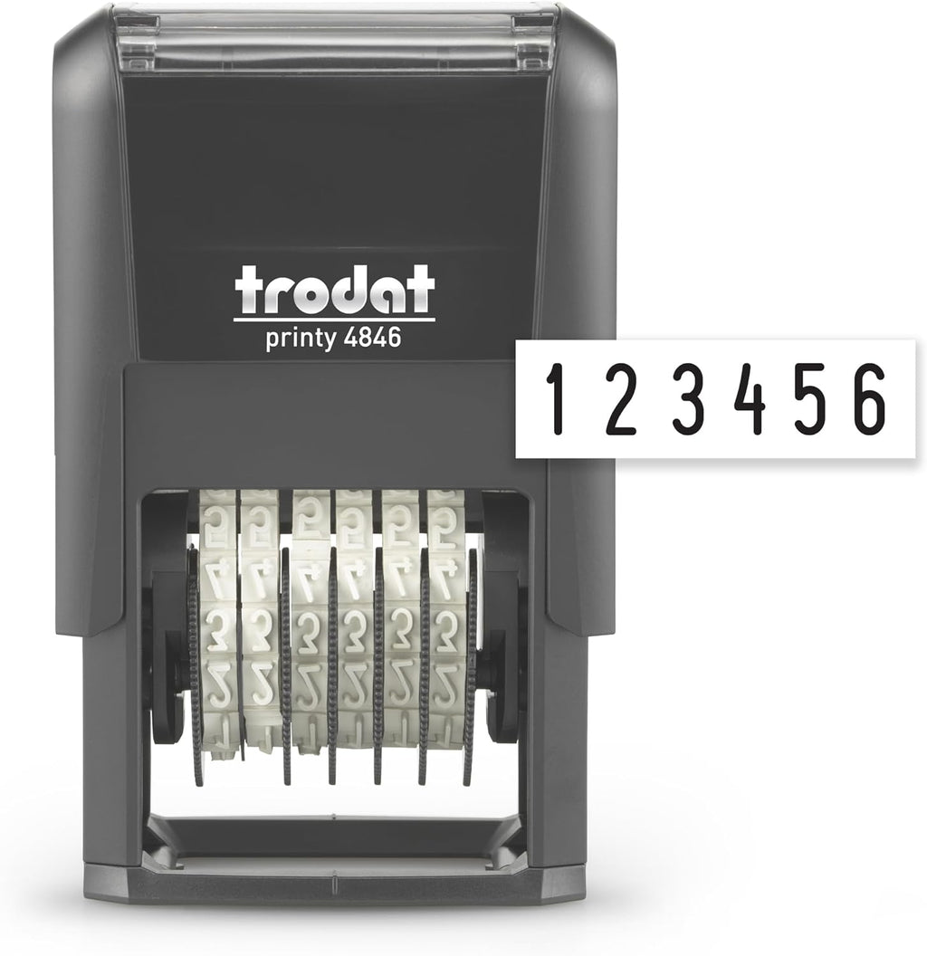 Trodat Printy 4846 P4 Self-Inking Number Stamp - 6 Bands of Numbers and Symbols, Height 4 mm, Black Ink