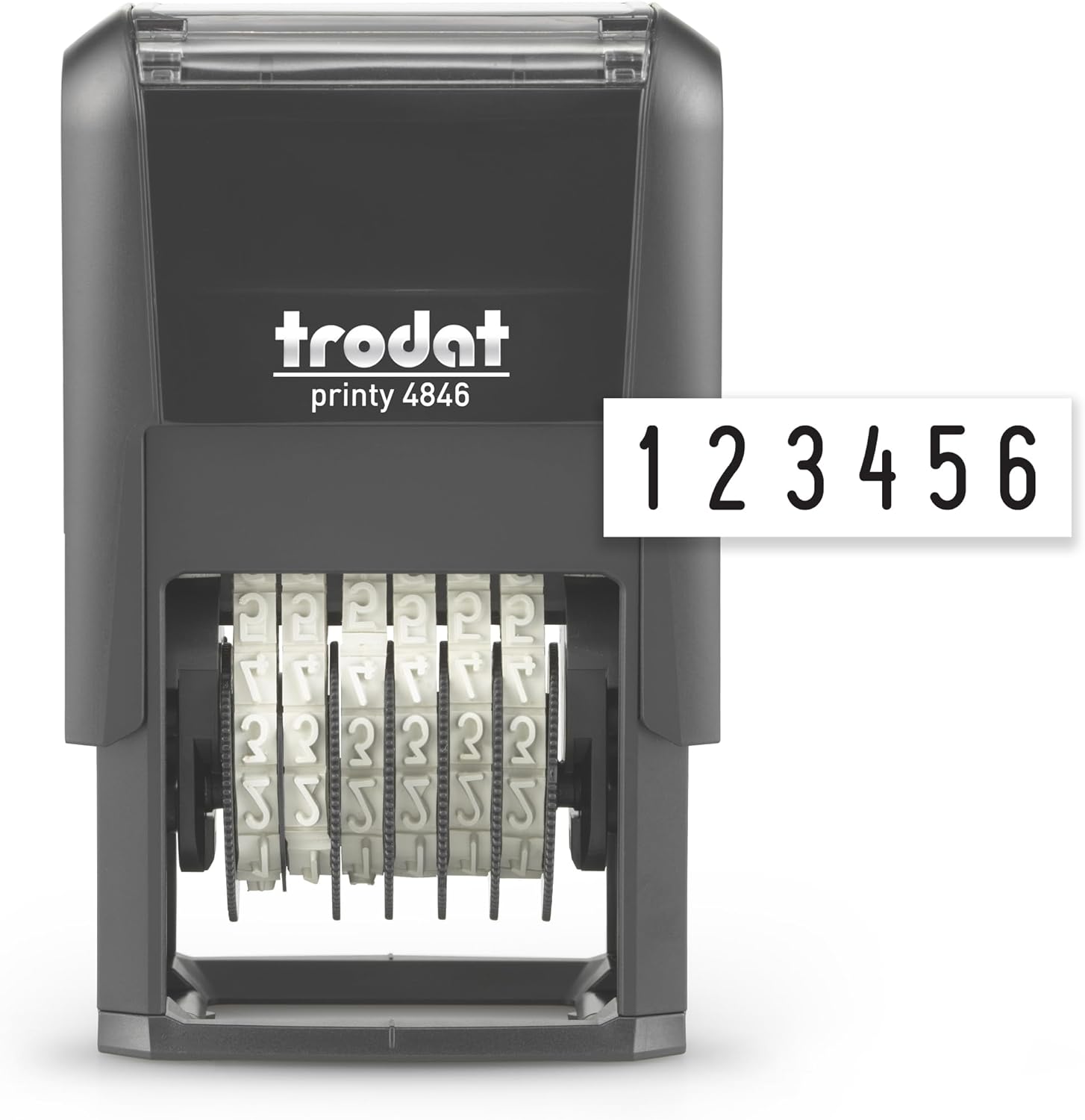 Trodat Printy 4846 P4 Self-Inking Number Stamp - 6 Bands of Numbers and Symbols, Height 4 mm, Black Ink