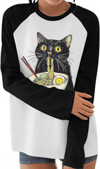 JINTING Cat Shirts for Women - Loose Fit Lightweight Long Sleeve Graphic Spring Outfits Printed Blouse Casual Tops