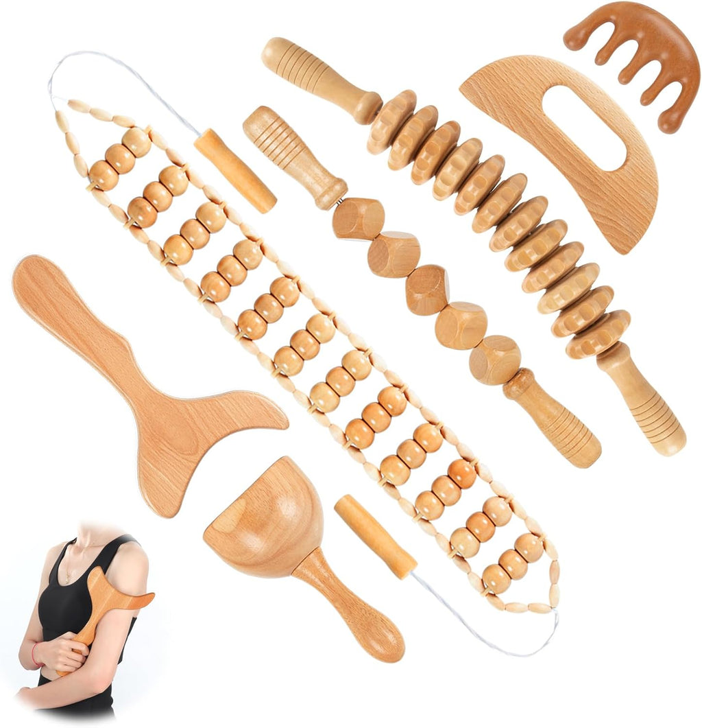 KintKita Wood Therapy Massage Tools 7-in-1, Wooden Lymphatic Drainage Massager Body Cellulite Massage Tool, Maderoterapia Kit Cellulite Massager for Body Sculpting,Contouring,Relief Muscle