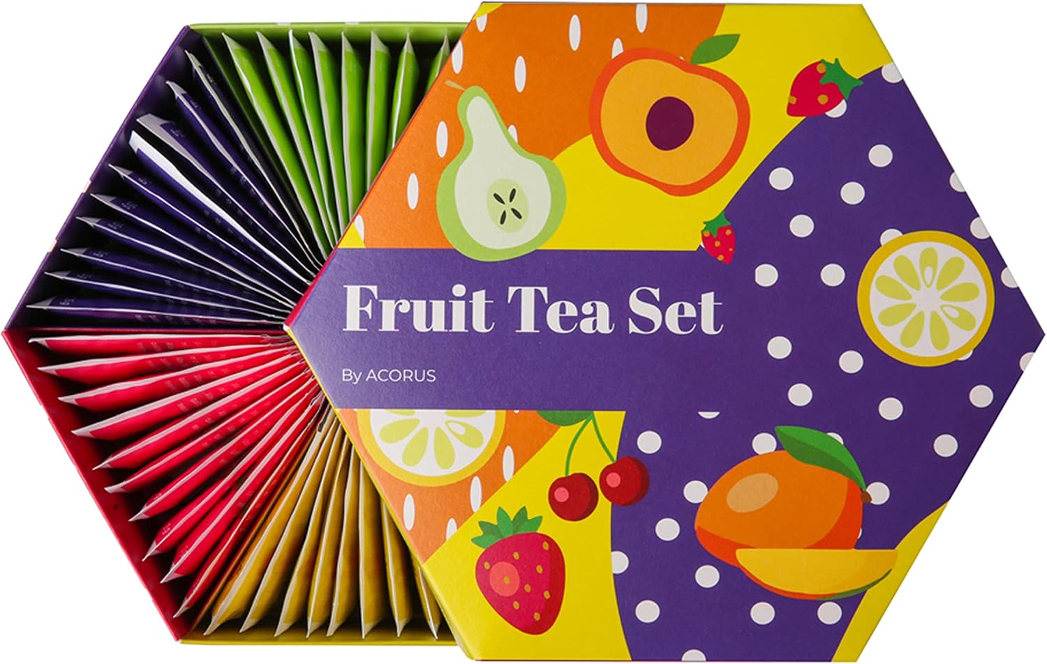 ACORUS Fruit Luxury Tea Set - Assorted Fruit and Herbal Teas Box, Tea Gift Set for Women and Tea Lovers, Large Variety Pack, 6 Flavor Sampler, 60 Bags