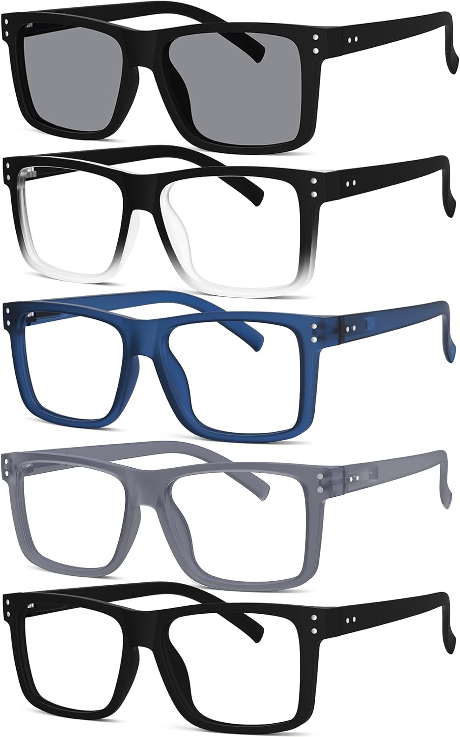 Eyekepper 5-pack Oversized Reading Glasses Square Large Frame Readers for Men and Women - Include Grey Lens +0.50
