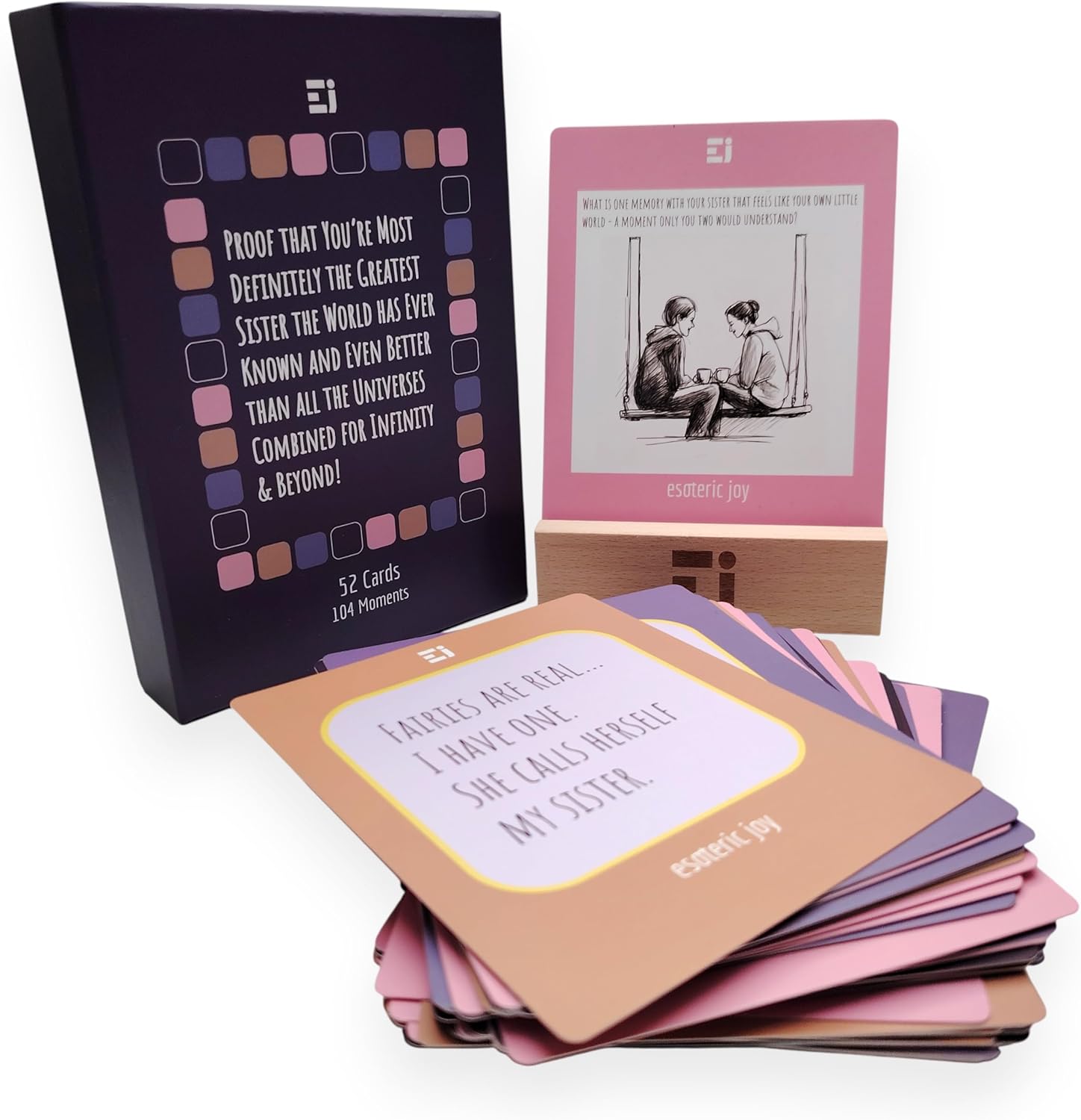 Sister Gift – A Thoughtful Keepsake of 104 Meaningful Messages She’ll Treasure, on 52 Double-Sided Quote Cards with Wooden Stand