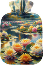 Lotus Flower Hot Water Bottle Water Heating Pad Warm Water Heat Bottles for Menstrual Cramps Pain Relief, 1L