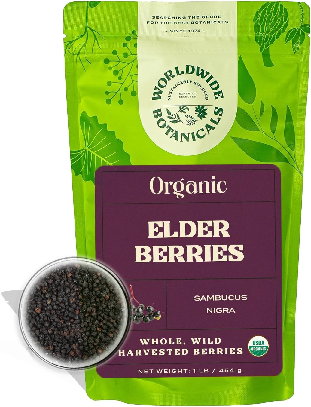 Worldwide Botanicals Organic Dried Elderberries, 1 lb - 100% Sambucus nigra – Superfruit Whole Berries Wild Harvested in Eastern Europe. For making Syrups, Teas, Jams, Gummies, 16 ounces