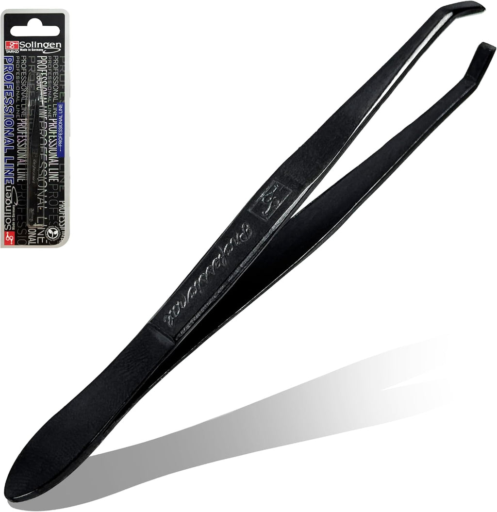 Solingen Germany Slant Tip Stainless Steel Eyebrow & Facial Hair Hand-Filed Made in Germany (Black)