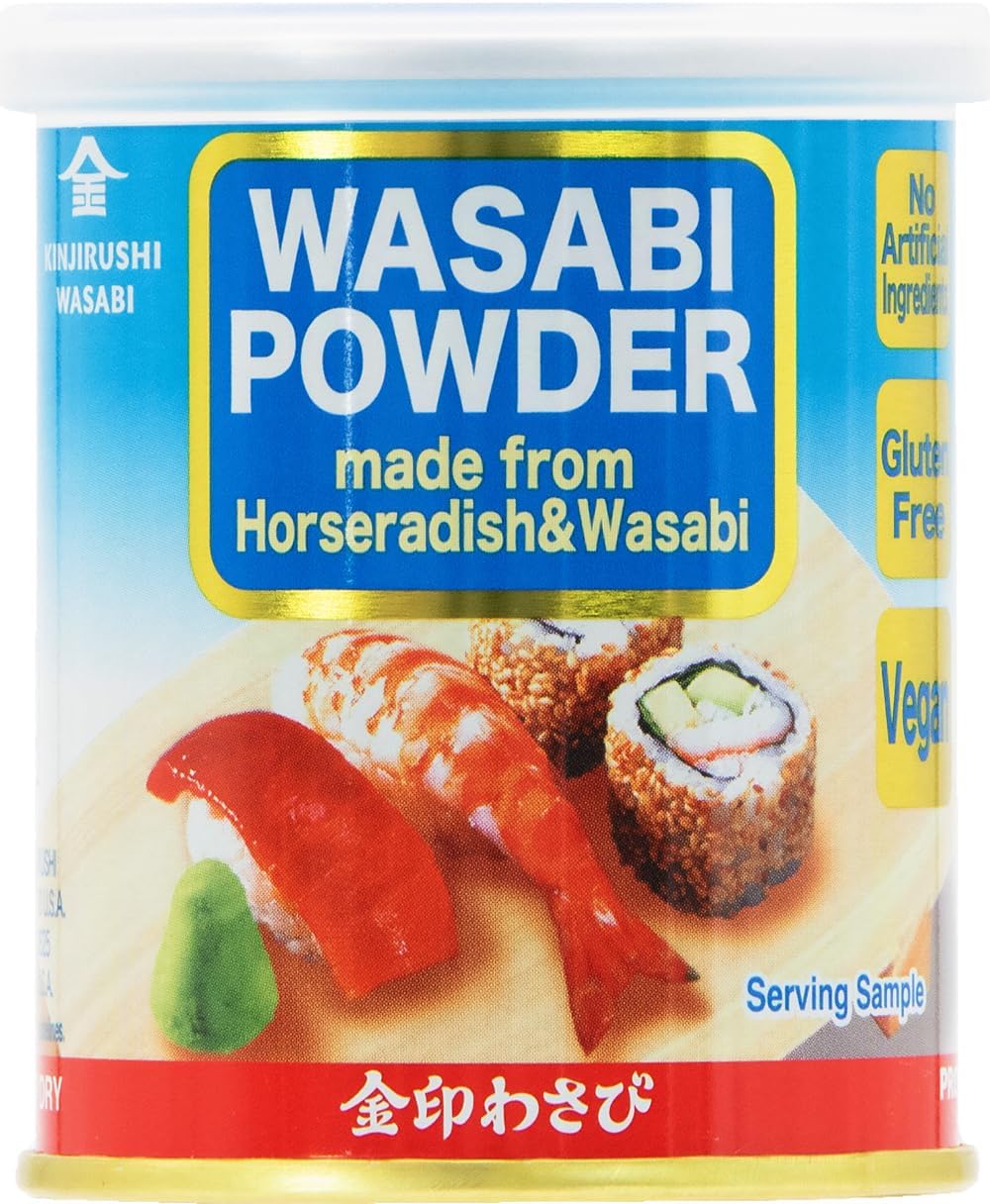 Kinjirushi Japanese Wasabi Powder made from Horseradish Powder and Wasabi- 1.76 oz (50g)/Wasabia Japonica/Gluten Free/Vegan/Spicy/Shelf Stable - Great for Sushi, Sashimi, Mayonnaise, Sauces, Homemade Dressings and Ranch Dressing.