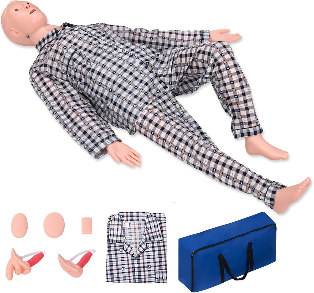 Medical Mannequin for Training, Male-Female Patient Care Medical Manikin Highly Simulated CPR Human Manikins with 3 Muscle Module & Patient Gown & Urinary for Teaching Pratice
