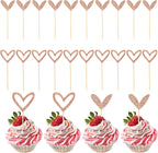 24 PCS Glitter Bride Cupcake Topper, Cute Heart Cupcake Toppers Gold Heart Picks Love Cake Decorations for Valentine's Day Anniversary Engagement Birthday Wedding Party Supplies (Rose Gold, 2 Style)