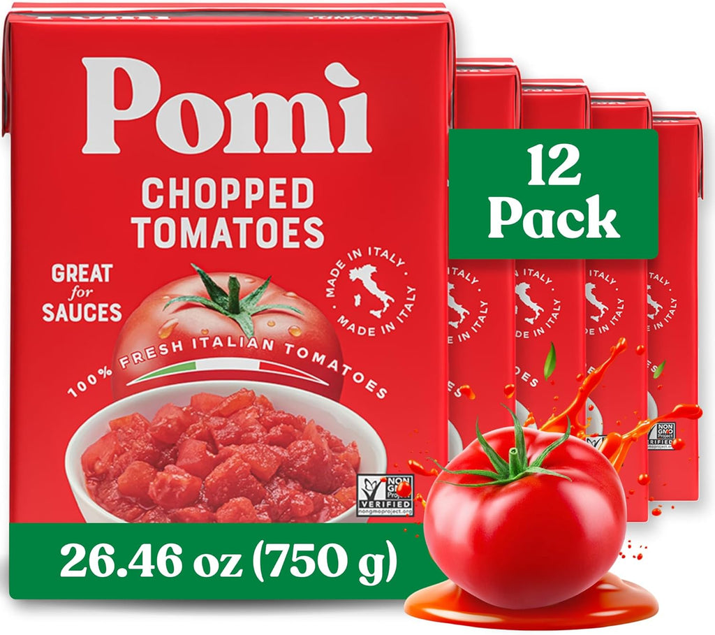 Pomì Chopped Tomatoes 26.46oz (Pack of 12) - Non-GMO, Gluten-Free, BPA-Free - 100% Fresh Italian Tomatoes for Sauces, Pasta & Pizza, Canned Tomatoes Alternative