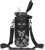 Goth Moon 64 oz Water Bottle with Sleeve - BPA-Free, Leakproof, Time Marker & Flip Top Lid - Motivational for Halloween Spooky Gifts for Women (Christmas, Birthday)