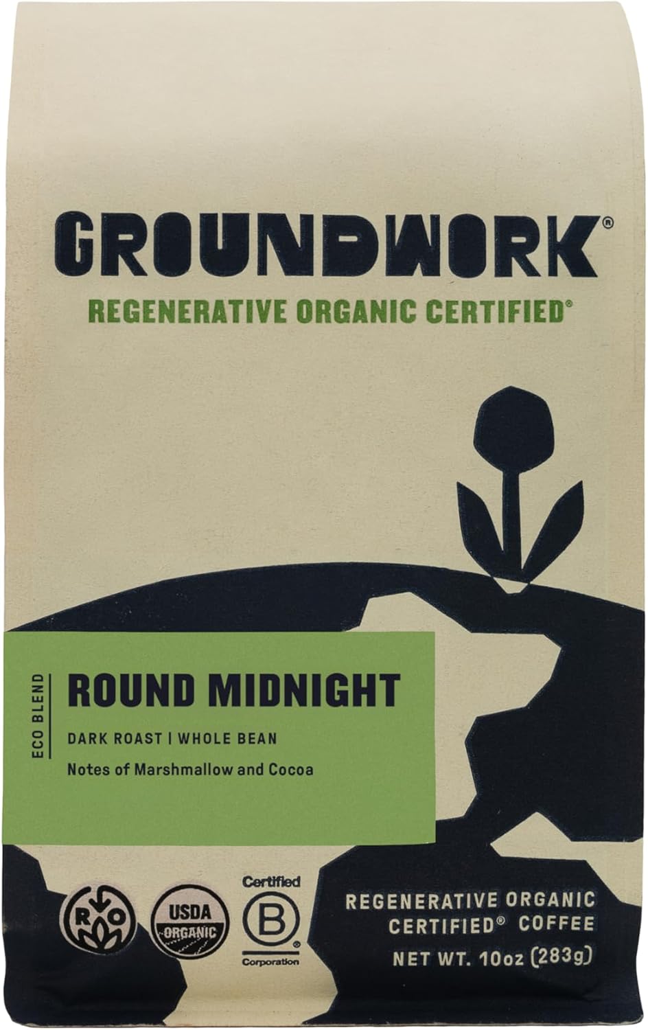 GROUNDWORK COFFEE CO Organic Regenerative Round Midnight Whole Bean Coffee, 10 OZ