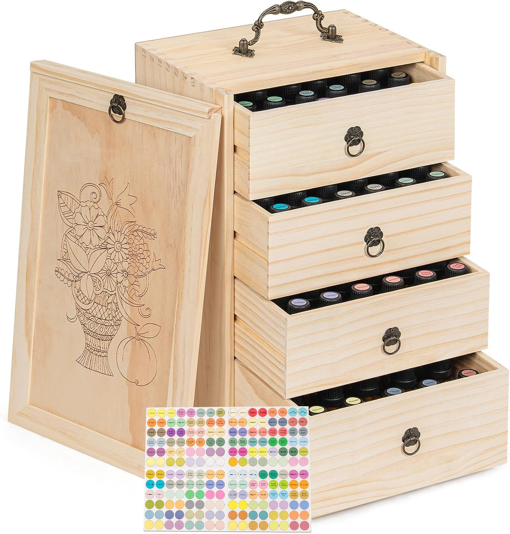 TORIBIO Essential Oil Storage Box for 96 Bottles, Wooden Essential Oils Holder Organizer Holds 5-30ml for Young Living & Doterra Bottles