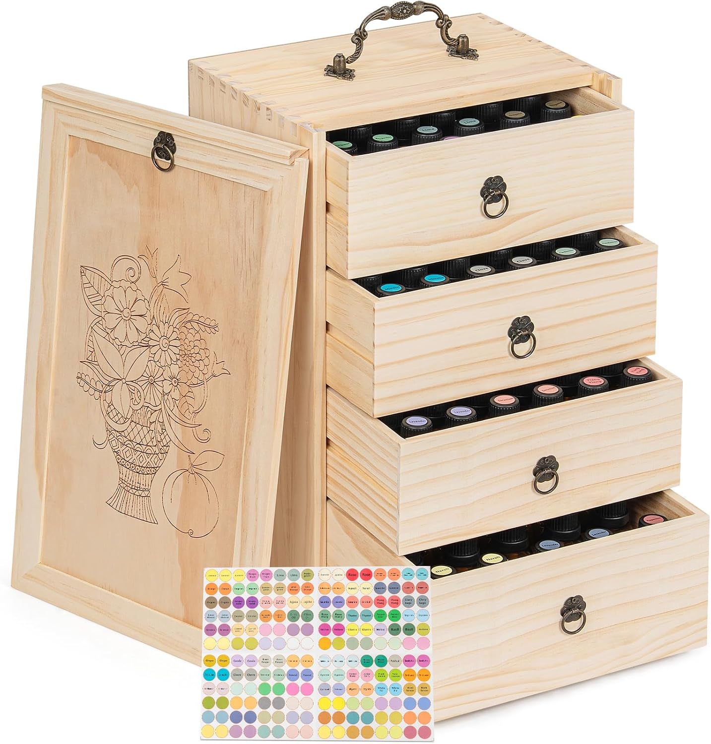 TORIBIO Essential Oil Storage Box for 96 Bottles, Wooden Essential Oils Holder Organizer Holds 5-30ml for Young Living & Doterra Bottles