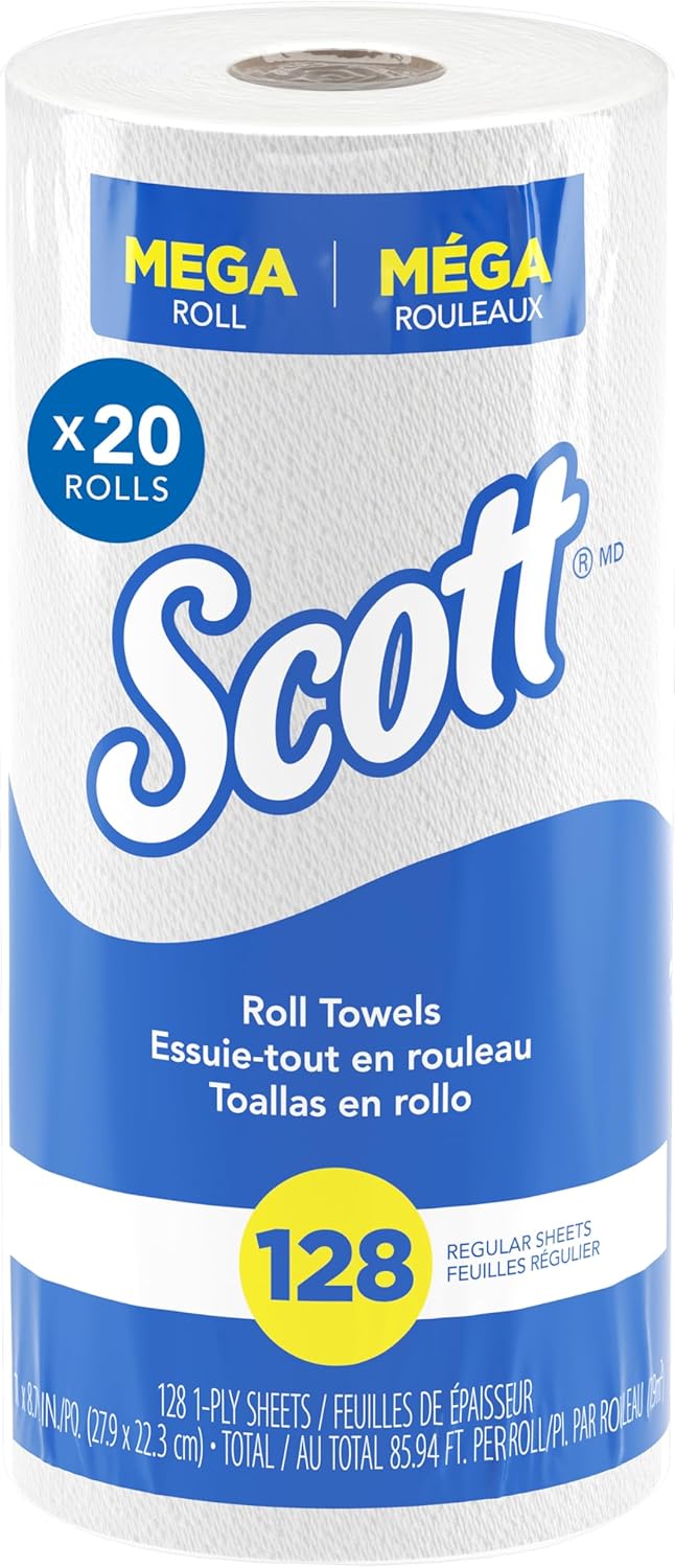 Scott Professional Kitchen Paper Towels, Bulk (41482), Fast-Drying Absorbency Pockets, White, Perforated (128 Sheets/Roll, 20 Rolls/Case, 2,560 Sheet Total)