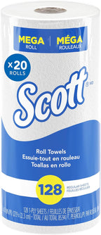 Scott Professional Kitchen Paper Towels, Bulk (41482), Fast-Drying Absorbency Pockets, White, Perforated (128 Sheets/Roll, 20 Rolls/Case, 2,560 Sheet Total)