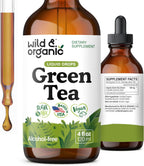 Wild & Organic Green Tea Extract Liquid Drops - Antioxidant Support - Pure Green Tea Supplement - 84-Day Supply - Vegan, Sugar & Alcohol-Free Camellia Sinensis Tincture - 4 fl oz