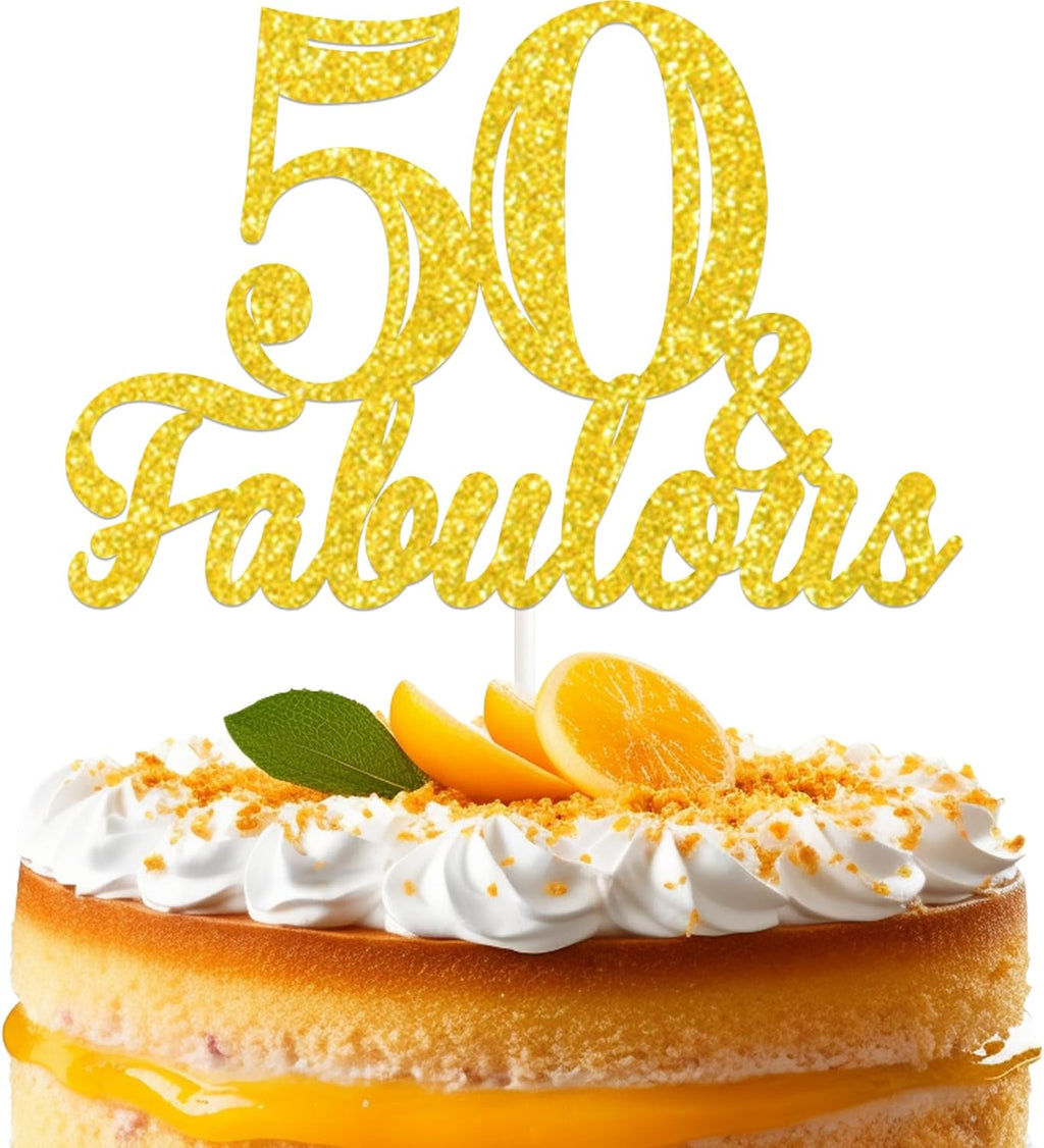 50 & Fabulous Cake Topper Gold Glitter Fifty and Fabulous Cake Topper Happy 50th Birthday Decorations 50th Anniversary Wedding Cake Decorations Party Supplies for Women & Men